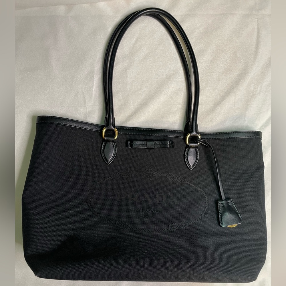 Prada Black Logo Jacquard Canvas Tote Bag 🖤